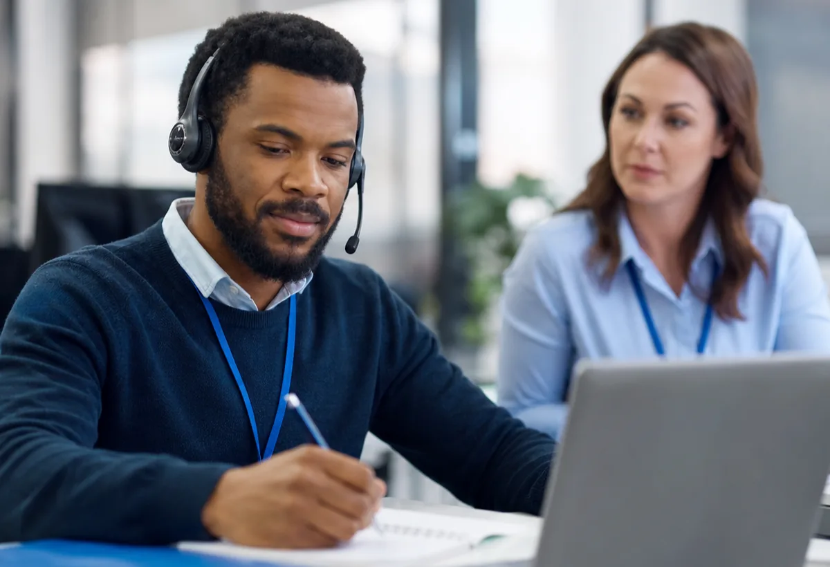 Customer contact staff handling difficult calls professionally