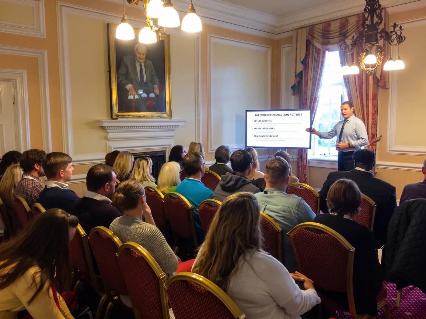 Vince Donovan presenting on the Worker Protection Act to a conference audience