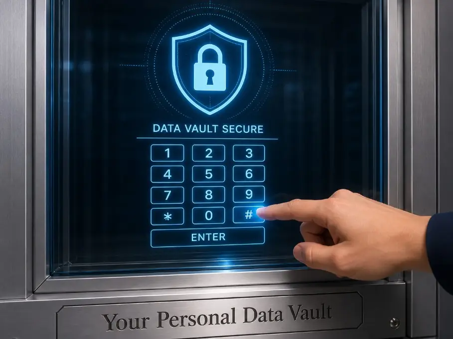 A person unlocking a secure data vault, representing how personal data is protected
